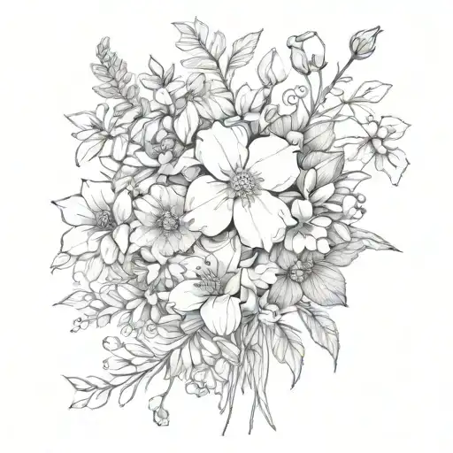 january, may, june, july, november and december birth flower boquet tattoo design idea