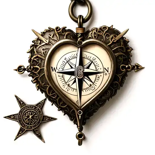 heart compass rosaries tattoo design idea