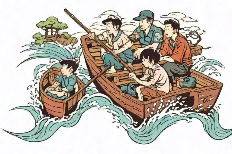 1 dad and 1 son fishing in a boat tattoo design idea