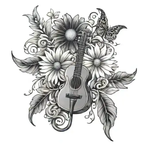 music and daisy chain tattoo design idea