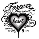 Forever in my heart written in cursive with septemebr 9,1970 in roman numerals on the forearm tattoo design idea