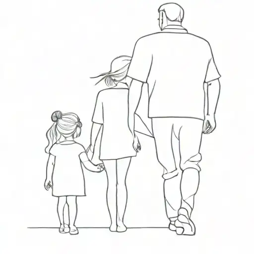 father and two daughter minimalist tattoo design idea