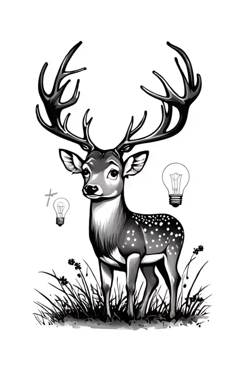 outdoor scene, bright lightbulb, deer, Betty boop tattoo design idea