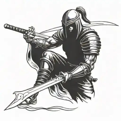 lonely warrior wielding a sword tattoo design idea