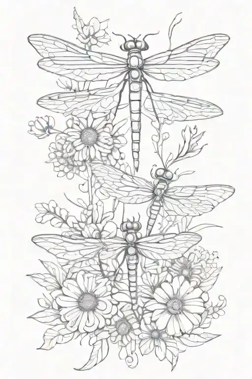Dragonfly Chamomile, mandala, mother and daughter, love, tenderness tattoo design idea