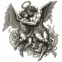 angels fighting demons tattoo design idea
