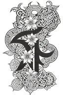 Asian ornamental with floral tattoo design idea