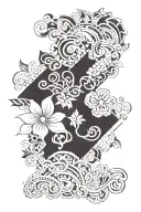 Asian ornamental with floral tattoo design idea