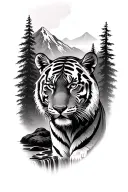 waterfall forest Mountain Scene Tiger  tattoo design idea