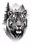 waterfall forest Mountain Scene Tiger  tattoo design idea