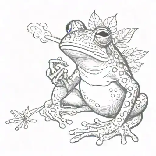 stippled frog smoking weed tattoo design idea