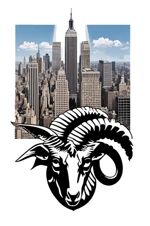 NYC Skyline buildings with dominican tribute along with capricorn insignia  tattoo design idea