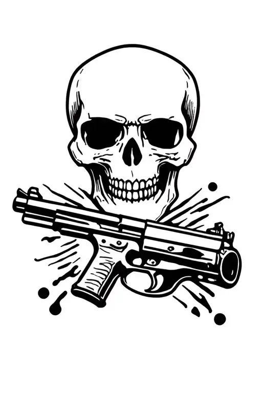 skull and gun shooting tattoo design idea
