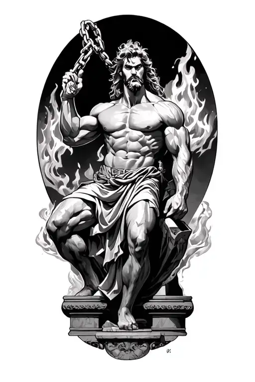 samson chained to and pulling the pillars, fire and ice, balance scale, not so realistic, phonix rising tattoo design idea