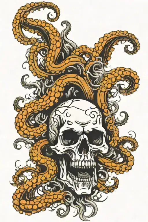 skull with octopus tentacles coming out of the mouth tattoo design idea