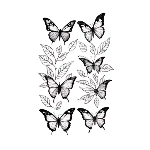 thigh to rib tattoo a lot of butterflies with leaves mixed in with leaves tattoo design idea