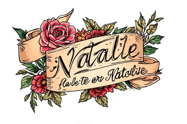 Custom name Natalie written underneath tattoo design idea