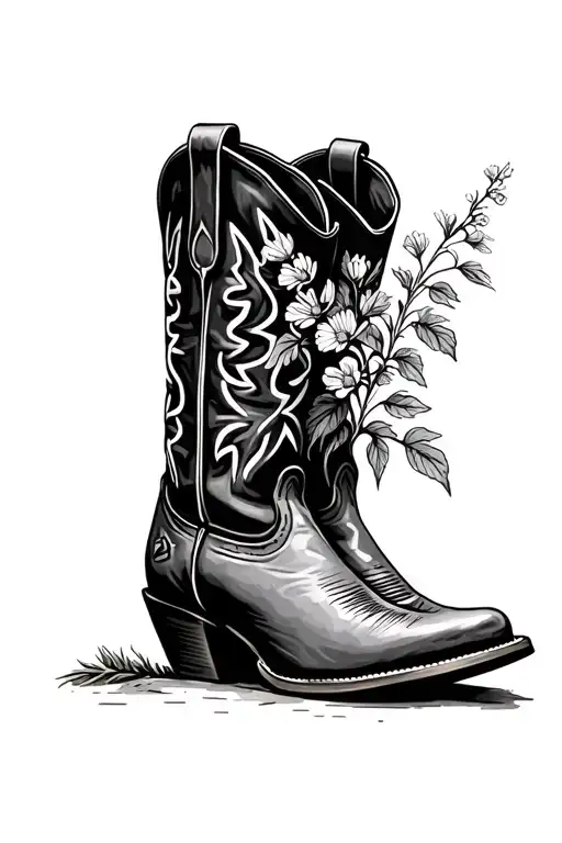 Cowboy boot with sprouting out Baptisia alba false indigo White wood aster tattoo design idea
