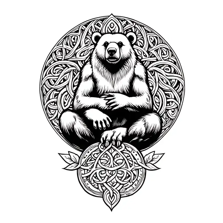 celtic bear with cardinal sitting on bears paw tattoo design idea