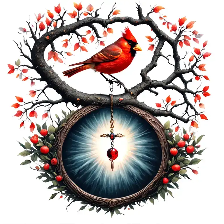 cardinal, rosary, tree of life you will remember my mom tattoo design idea