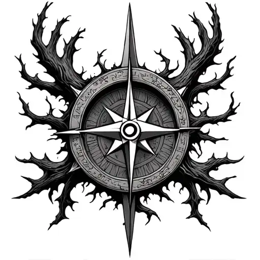 Norse compass in an uprooted tree tattoo design idea