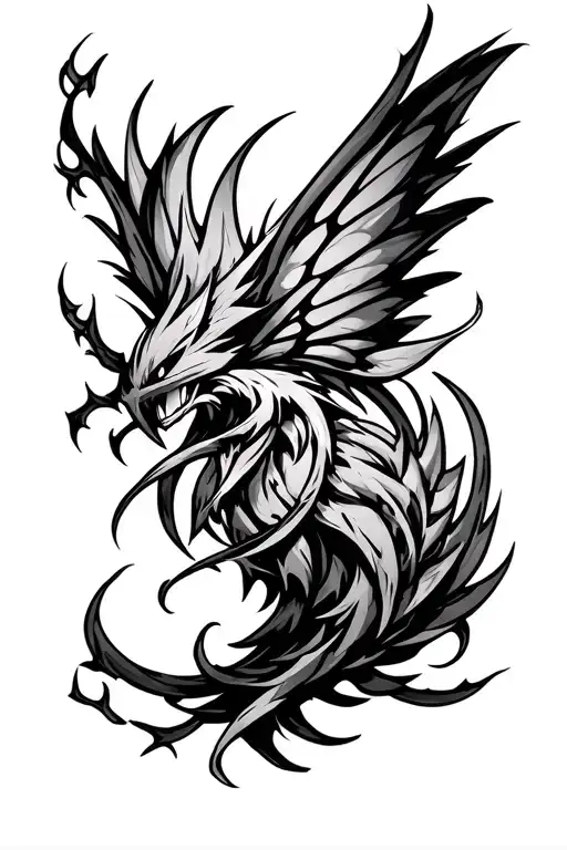 fairy tail emblem merged with cyber sigilism, add in lots of detail tattoo design idea