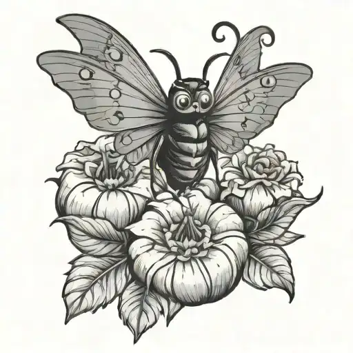 Halloween pumpkin flower mothman pinup tattoo design idea