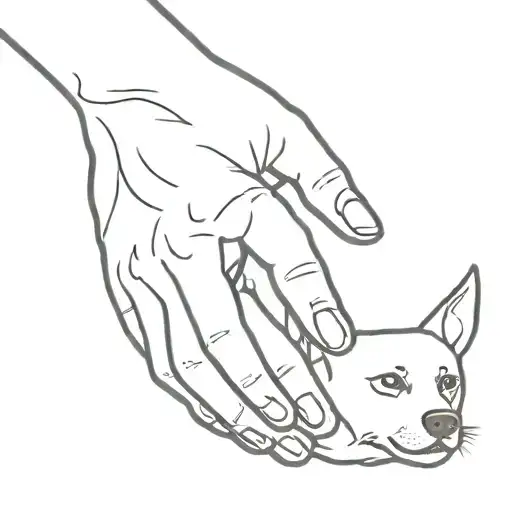 dog touching woman hand with paw tattoo design idea