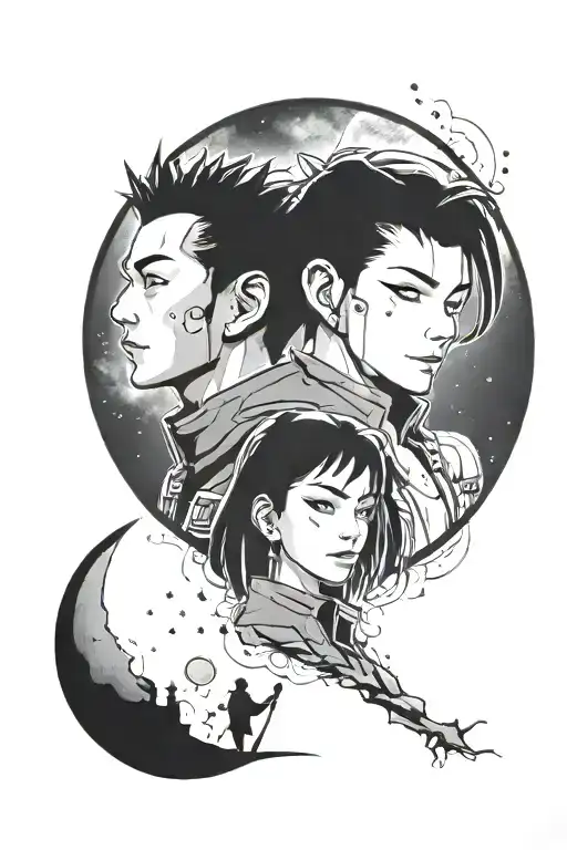 David and lucy from cyberpunk edgerunners on the moon tattoo design idea