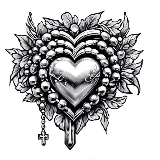 chrome heart rosary wrapping around bicep down to forearm tattoo design idea