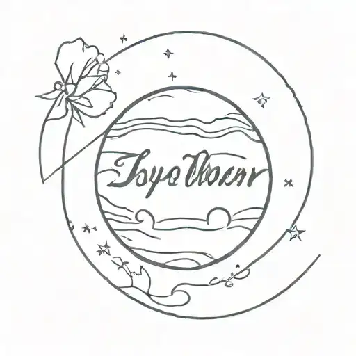 outline of the planet Jupiter with the words "Love Mom" tattoo design idea