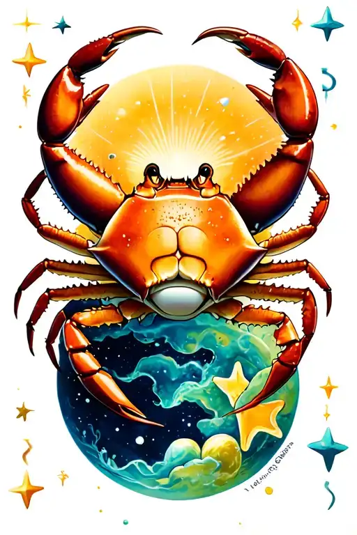 cancer zodiac sign and crab and stars forming the shape tattoo design idea