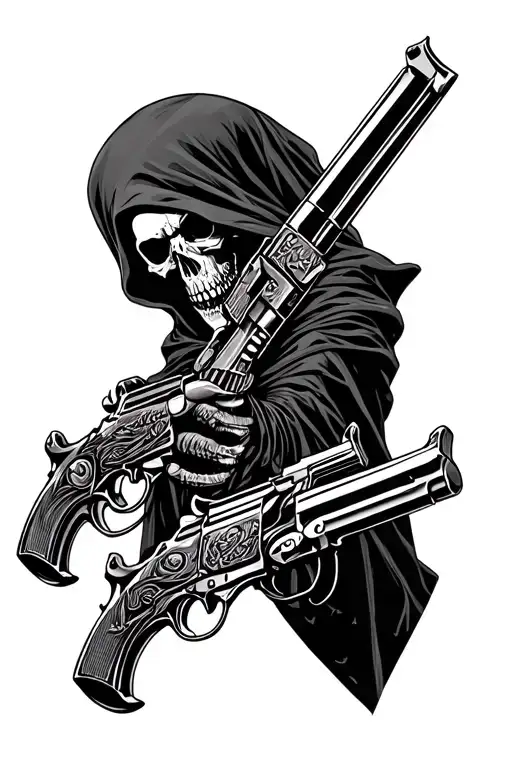 grim reaper mixed with guns tattoo design idea