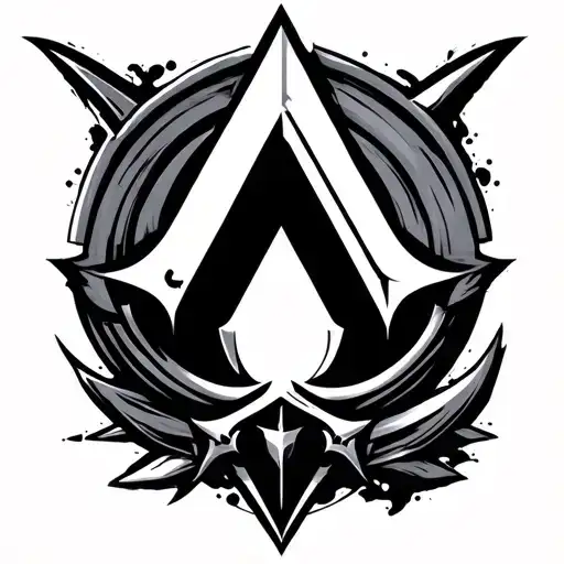 Assasin creed symbol and folding blade cutting tattoo design idea
