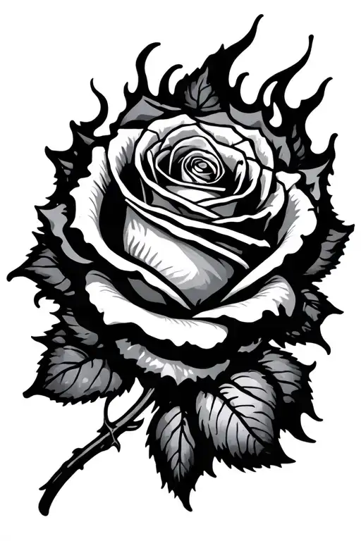 burning rose tattoo design idea