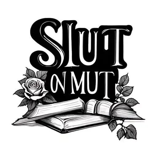 "Slut on smut" books and roses growing tattoo design idea