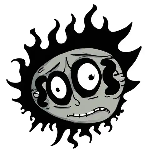 rick and morty with dollar sign eyes like fire tattoo design idea