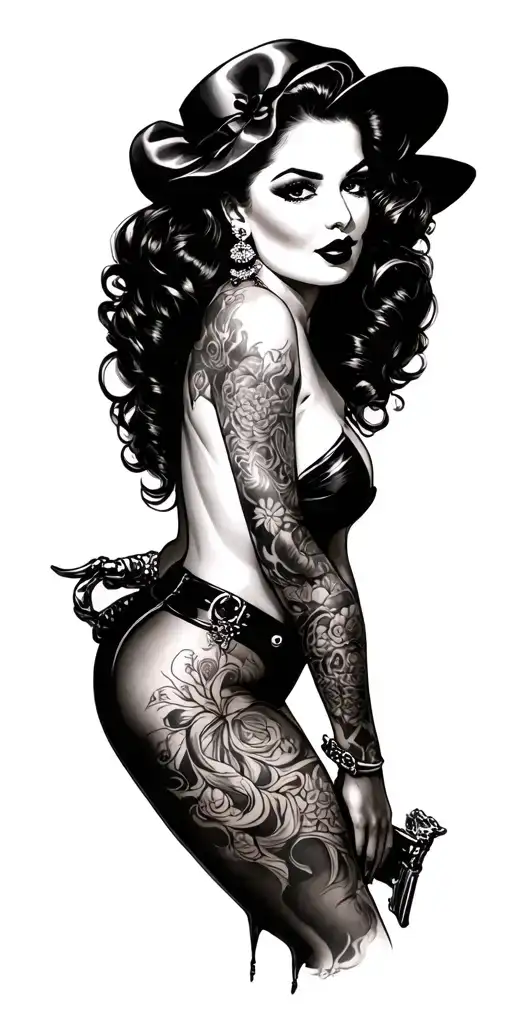 Sicilian mob gangster pinup girl tattoo design idea