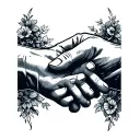 line art pinky promise with woman's pinky finger is wrapped around the man's thumb in a gentle, connecting gesture. tattoo design idea