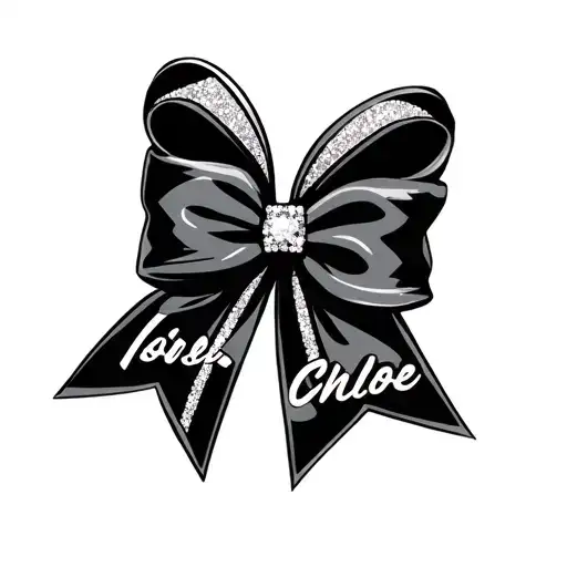 cheerleader bow with name "Chloe" on the bow tattoo design idea