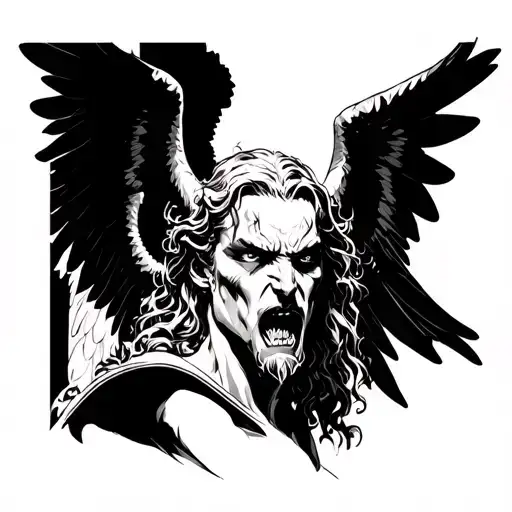 lucifer as an angel right before his betrayal. angry but not yet demonic tattoo design idea