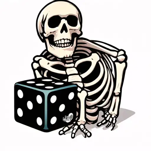 skeleton rolling dice tattoo design idea