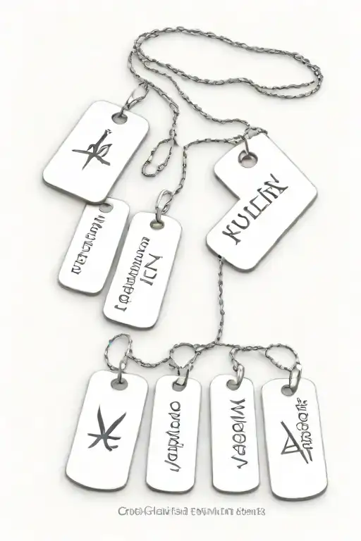 5 dog tags with one name on each dog tag the names are: 1. Nave Asulin 2. Ofir Eliyahu 3. Gary Zolat 4. Or Katz tattoo design idea