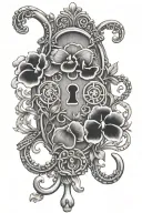 sweet pea & Pansy flowers intertwined old lock & key tattoo design idea