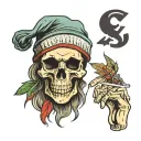 skull wearing beanie and smoking weed tattoo design idea
