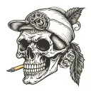 skull wearing beanie and smoking weed tattoo design idea