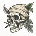 skull wearing beanie and smoking weed tattoo design idea