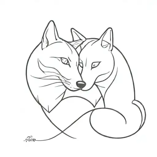 A minimalist tattoo of a cat and dog together, representing the love for animals and family tattoo design idea