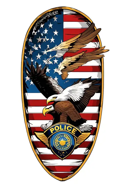 American flag, military, police badge eagle tattoo design idea