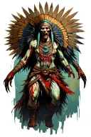 An Aztec underworld protector battling zombies tattoo design idea